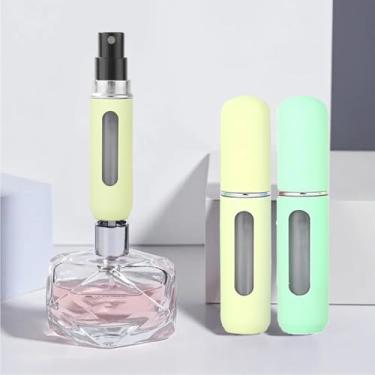 Imagem de Pacote com 2 mini frascos atomizadores portáteis de perfume recarregável de 5 ml, frascos de spray de colônia de viagem para mulheres e homens, frasco de perfume vazio pequeno, Amarelo creme + verde