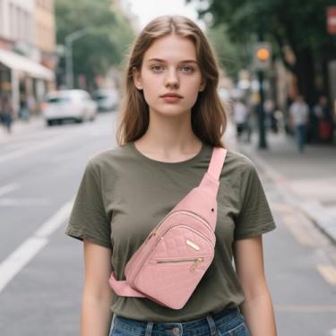 Imagem de Mochilas transversais com tiracolo, mochila de ombro antifurto, bolsas de peito de motocicleta, bolsa de mão única com alça, rosa, F, Casual