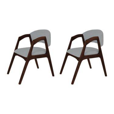 Imagem de Conjunto Com 2 Cadeiras De Jantar Gabriela Em Madeira E Mdf Castanho Linho Cinza