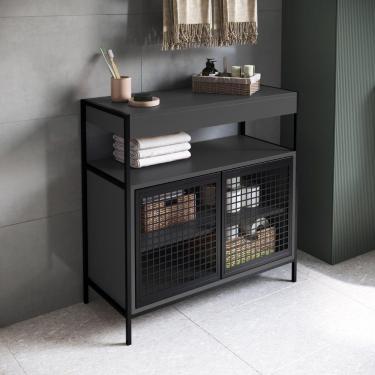 Imagem de Ármario Gabinete Para Banheiro Industrial Com Portas De Metal Sem Cuba Grafite