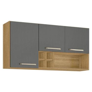 Imagem de Armário Aéreo Ametista 3 Portas E 4 Garrafas 120 Cm Freijó Gris - Kits Paraná