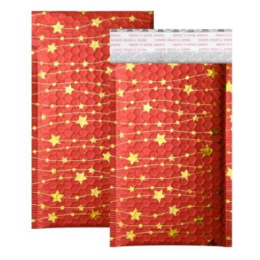 Imagem de Pacote com 51 envelopes de plástico de 10 x 20 cm, envelopes acolchoados, sacos de envio de férias com faixa de autovedação à prova d'água (estrela dourada, 10 x 20 cm)