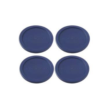 Imagem de Anchor Hocking Tampas de substituição para armazenamento de alimentos de vidro, 1 xícara redonda, azul-marinho, conjunto de 4 (também compatível com armazenamento de alimentos de vidro Pyrex)