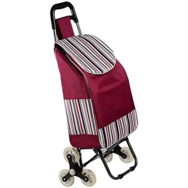Imagem de Carrinho De Compras Dobrável Subindo Escada Carrinho De Transporte Com Tri-wheels Escalador De Escada De Carrinho De Compras Silencioso, Burgundy