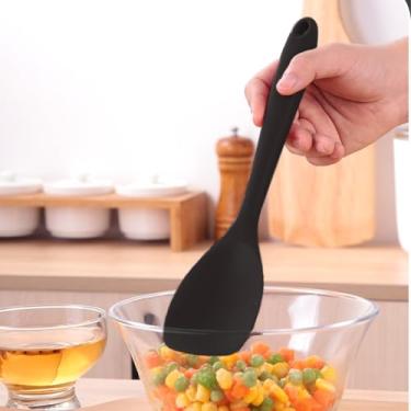 Imagem de Colher de espátula de silicone flexível para cozinhar, servir, misturar, raspar alimentos em panelas antiaderentes (preto)