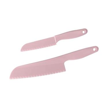 Imagem de zhuohai Conjunto de 2 peças de cortadores de faca de alface rosa, faca serrilhada de plástico de cozinha profissional para vegetais, salada, frutas, bolo, pão e muito mais