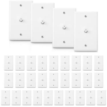 Imagem de Weewooday Placa de parede de cabo de TV de 1 porta com conector F placa de parede coaxial conector de vídeo único (branco, 32 peças)