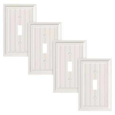 Imagem de Pacote com 4 placas clássicas para interruptores de luz de interruptor único, capas decorativas de fibra de bambu natural durável, placa de parede de 1 grupo de amêndoa clara