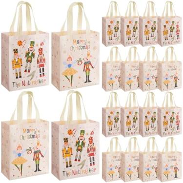 Imagem de Wovnet 30 peças de sacos de Natal a granel para quebra-nozes sacos de presente com alças reutilizável não tecido sacola de compras para lembrancinhas de festa de Natal 25 x 20 x 10 cm