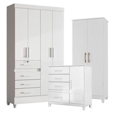 Imagem de Guarda Roupa Infantil Sobral Com Cômoda Vênus Com Pés E Armário Multiu