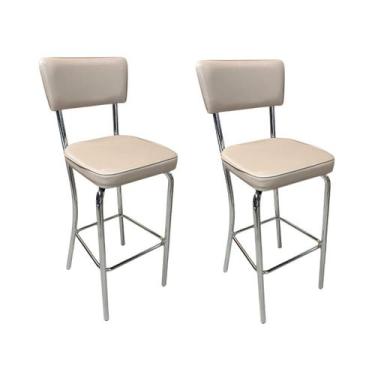 Imagem de Kit 2 Banquetas Olivia Alta Bar Cozinha Cromada Assento Grosso Confort