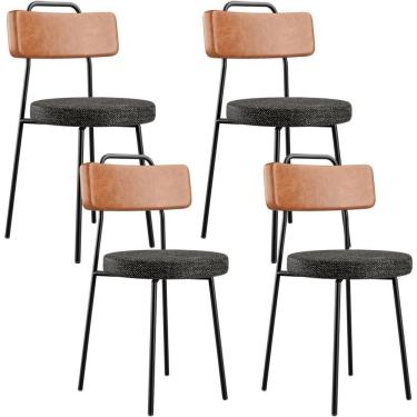 Imagem de Kit 04 Cadeiras Decorativas Estofada Sala Jantar Barcelona L02 Couríssimo Camel Linho Chumbo - Lyam