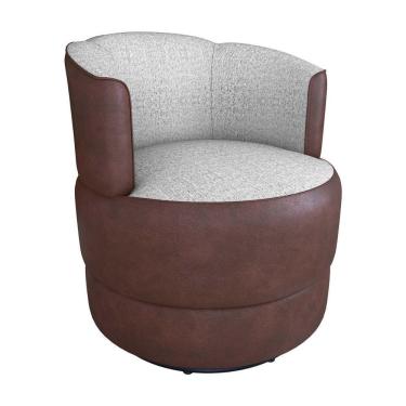 Imagem de Poltrona Decorativa Giratória Base De Ferro Marselha Whisky E Cinza Matrix Sintetico Rustico Linho Cinza