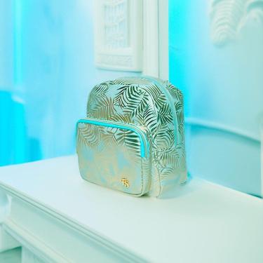 Imagem de Mochila De Costas Feminina Brilhosa Folhas Passeio Cor:verde