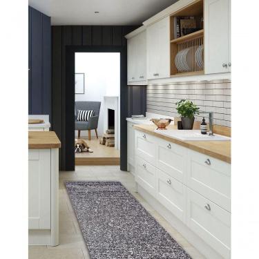 Imagem de Tapete Passadeira Emborrachada Pvc Antiderrapante 0,65x4,00m Textura Branco Preto