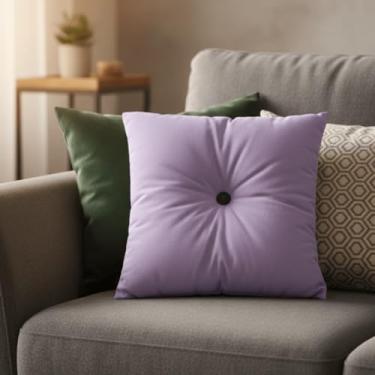 Imagem de Almofada Decorativa de Luxo para Sofá, 45x45cm, Enchimento Incluso, Diversos Tons, Botão Central, para Sala e Quarto (Lilás)