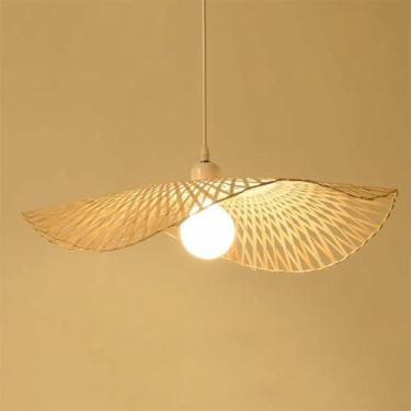 Imagem de WLHAZMWY Luminária pendente de 65 cm tecida à mão luz de teto oca luminária de vime natural para sala de chá, casa de fazenda, pingente de jantar bege em estilo moderno (65 cm)