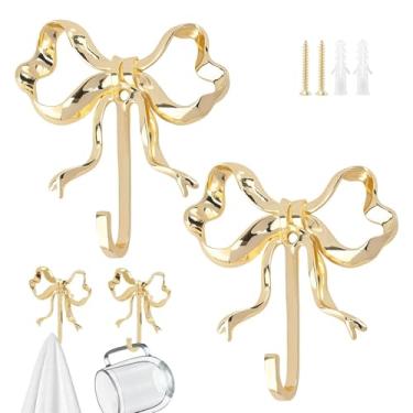 Imagem de Restynic 2 ganchos de nó de laço dourado, ganchos de parede de borboleta fofos, suporte decorativo de porta para casacos, canecas de café, chapéus, bolsas, toalhas de banho (9 x 10 x 2,5 cm)