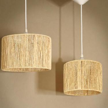 Imagem de Kit 2 Lustre Pendente Luminaria Teto Em Fibra Natural de Sisal 30x18 e 20x15