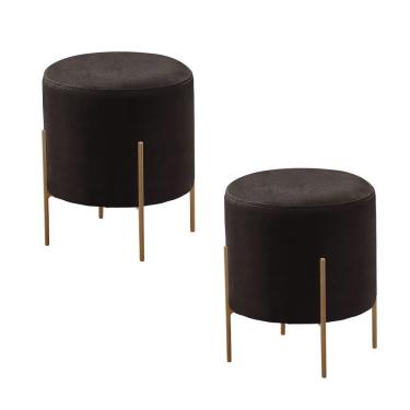 Imagem de Conjunto - 2 Puff Banqueta Odim Bronze Luxo Castellar Móbile Corino Preto