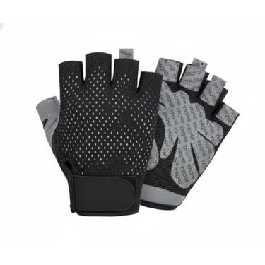 Imagem de Luvas de Ciclismo Meio Dedo, Preto e Cinza, Material Respirável com Palma Antiderrapante, para Musculação e Esportes