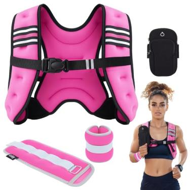 Imagem de Cutecrop Conjunto de colete pesado feminino de 4,5 kg, ajustável, com um par de pesos de 900 g para corrida, caminhada, treino e treinamento de força (rosa)