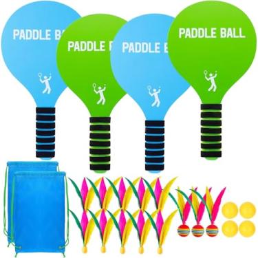 Imagem de Conjunto de bola de remo de praia - jogo engraçado de raquetes de paddleball, brinquedos de esportes ao ar livre para crianças a partir de 3 anos, jogos de família, suprimentos de festa na praia (4