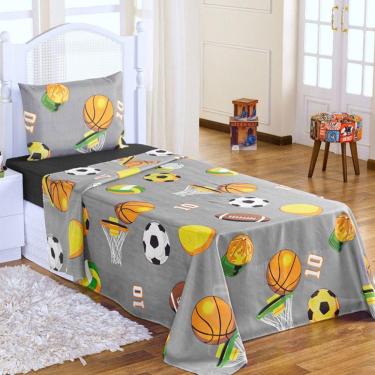 Imagem de Jogo De Cama Lençol Solteiro Alegria 2 Peças Futebol Cáqui 100% Poliéster
