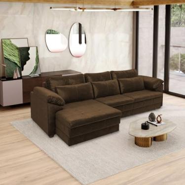 Imagem de Sofá Retrátil Manual Sala de Estar Nolan Bipartido 257cm Conforto Premium em Couro Marrom Chocolate Manchado G58 - Gran Belo