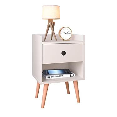 Imagem de Mesa de Cabeceira Retrô Moderna Lateral Cama Mesinha Canto Quarto Casal Solteiro Compacta Com Gavetas e Nicho Para Organização e Decoração - Off White - Lojas RPM