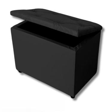 Imagem de Baú Retangular Banquinho Suede e Corino Decorativo Guarda Objetos Organizador Puff Pufe43×34×55cm(Preto Corino)