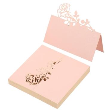 Imagem de PATIKIL 50 peças de cartões de casamento, cartões de nome, papel brilhante, rosa, etiquetas de assento dobradas para mesa buffet de comida, recepção de casamento, jantar, festa, rosa