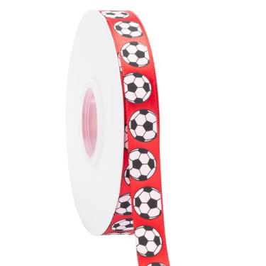 Imagem de Fita de futebol, 1,5 cm x 1,5 m, branco/vermelho, use para laços de cabelo de equipe, grinalda, cordões esportivos, embrulho de presente, decoração de festa, todo artesanato e costura (vermelho, 50