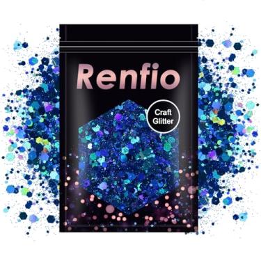 Imagem de Renfio Brilho volumoso azul holográfico, flocos de PET metálicos misturados com pó fino para artesanato pigmento de resina enfeite de enfeite para cabelo decoração de casamento 99 g (100 g) - azul royal laser