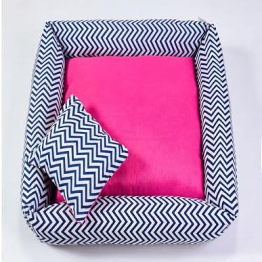 Imagem de Cama Pet Simples Quadrada, Tricoline 100% Algodão, 40x40x15cm, para Cães e Gatos Pequenos (Criative Pink e Preto)