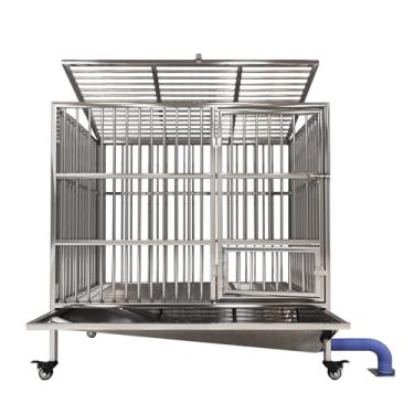 Imagem de Gaiola resistente para cães com vaso sanitário para animais de estimação, caixa de cachorro indestrutível de alta ansiedade de aço inoxidável, design de porta (125 cm/49,2 pol.)