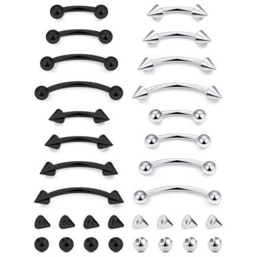 Imagem de Jenxnjsjo 16 g 6/8/10/12 mm prata/ouro/sobrancelha preta/torre/confortável/vertical-labret/VCH/olhos de cobra/anti-tragus/Christina/Daith/umbigo/ponte/capuz/piercing de barra curvada de superfície