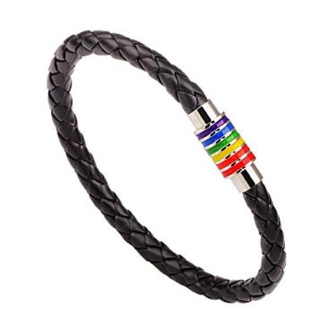 Imagem de Pulseira LGBT Pulseiras de Orgulho LGBTQ Estilosas e Feitas à Mão com Tecido Couro PU para Homens Mulheres Meninas Meninos Adolescentes Amigos Joias Amizade