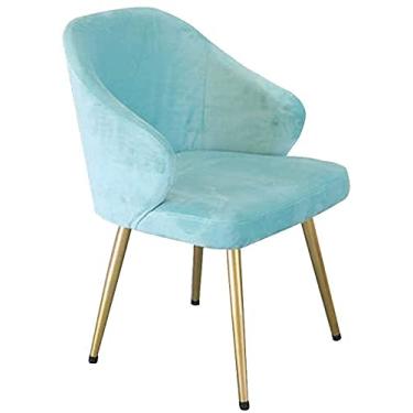 Imagem de Cadeira de jantar de veludo para sala de estar com pernas de metal, assento e encostos de veludo para sala de estar, quarto, cozinha (cor: azul)