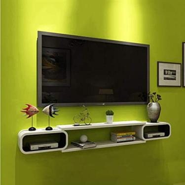 Imagem de Prateleira de parede flutuante prateleira de TV montada na parede quarto sala de estar foto brinquedo troféu set-top box roteador caixa de cabo, acessórios multimídia, prateleira de armazenamento