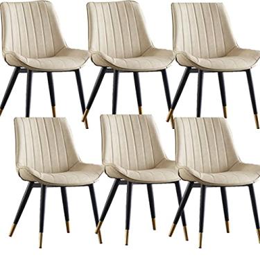 Imagem de Cadeira de jantar à prova d'água de couro PU conjunto de 6 pernas de metal assento acolchoado macio para sala de jantar e sala de estar sala de estar (cor: bege)