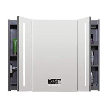 Imagem de GAORUIFENG Armário de parede iluminado por LED armário de remédios para banheiro armário de remédios com espelho armários montados na parede (cor: prata tamanho: 100 x 80 x 13 cm)