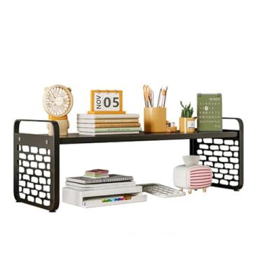 Imagem de Organizador de estante de mesa, prateleiras de mesa de 3 níveis e prateleiras de escritório para cima da mesa - estante de mesa de computador prateleira de exibição de bancada