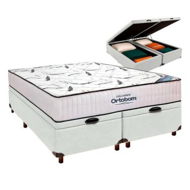 Imagem de Box Bau Blindado Branco + Colchão Queen High Foam Ortobom