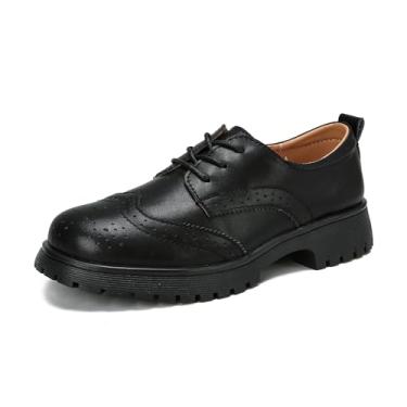 Imagem de Ruiatoo Sapato social feminino confortável com cadarço plataforma Oxford bico redondo Oxford sapato social, 5808 Preto, 35