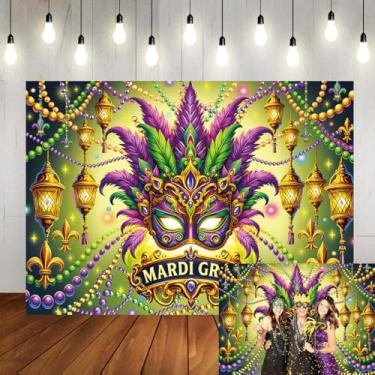 Imagem de Pano de fundo de carnaval de carnaval vestido de baile de máscaras fundo fotográfico adulto aniversário dança faixa decoração estúdio adereços 20 x 1,8 m