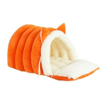 Imagem de Gralara Cama-caverna em forma de pantufa para animais de estimação, saco de dormir, esconderijo confortável e removível, casinha/para, sofá/gato, Laranja