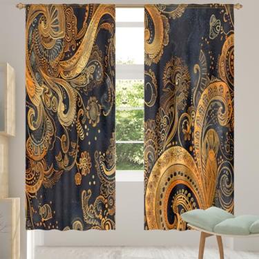 Imagem de 2 conjuntos de painéis de cortinas translúcidas étnicas estilo paisley, cortinas transparentes arejadas com filtro leve, painéis de cortina de porta e janela para sala de estar, quarto, jantar, 213 cm