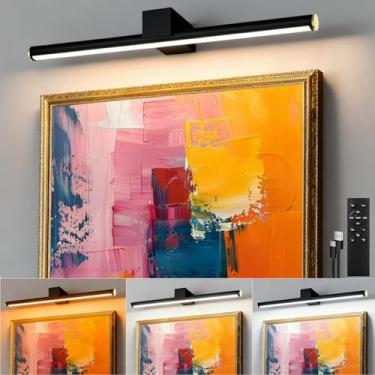 Imagem de Luzes de imagem para parede operadas por bateria, luzes sem fio recarregáveis para fotos na parede com controle remoto regulável de 3 cores para galeria de pintura de dardos pôster moldura de quarto