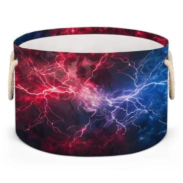 Imagem de Cesto grande redondo de armazenamento, vermelho, azul, círculo, organizador de brinquedos, dobrável, com alça, cesto de roupa suja para sala de estar, lavanderia, berçário, quarto, caixa de brinquedos